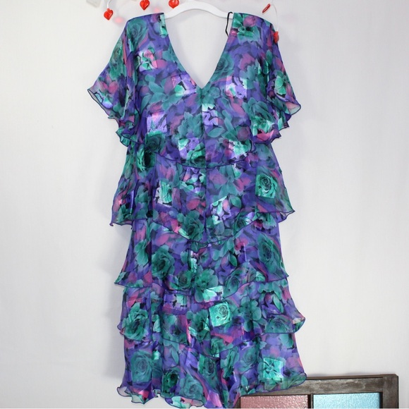 Vintage ruffled floral dress Ann Hobbs Cattiva-Saks Fifth Avenue womens size 12 - Picture 2 of 6